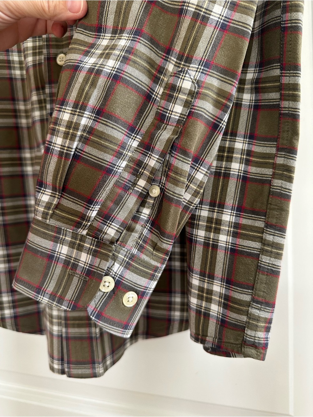 Vintage Eddie Bauer Large Tall Button Front Shirt Plaid Olive Green Cotton 90s - Picture 4 of 6
